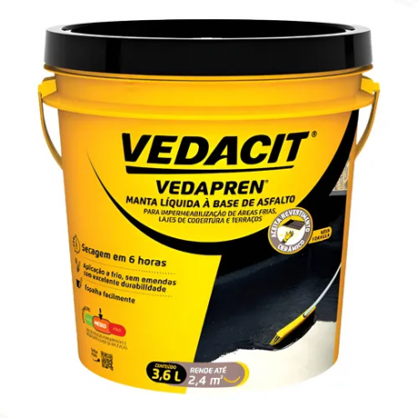 Manta Líquida Impermeabilizante Vedapren Preto 3,6 Kg Vedacit